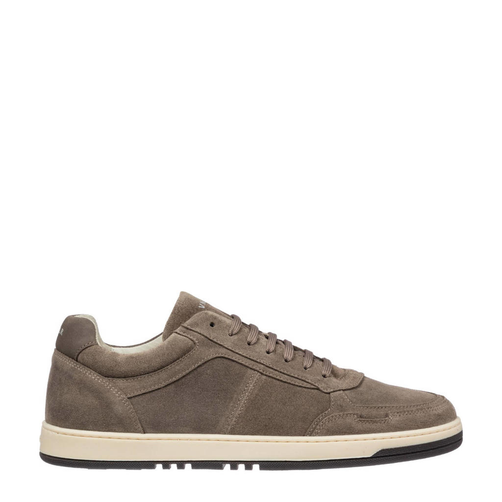 Taupe heren Van Lier Miami suède sneakers met veters