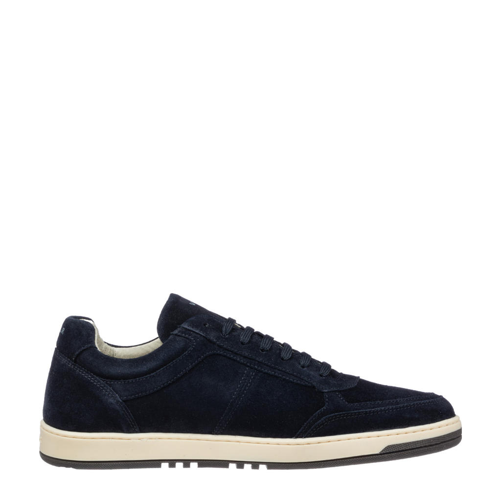 Donkerblauwe heren Van Lier Miami suède sneakers met veters