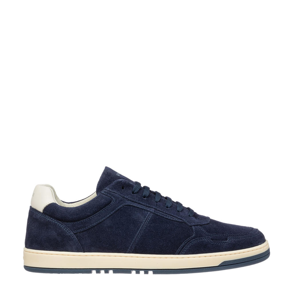 Marineblauwe heren Van Lier Miami suède sneakers blauw met veters