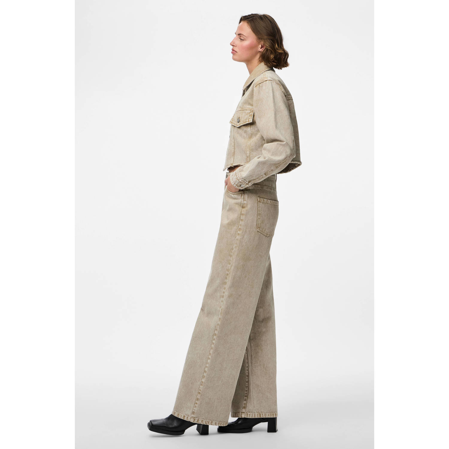 PIECES wide leg jeans beige