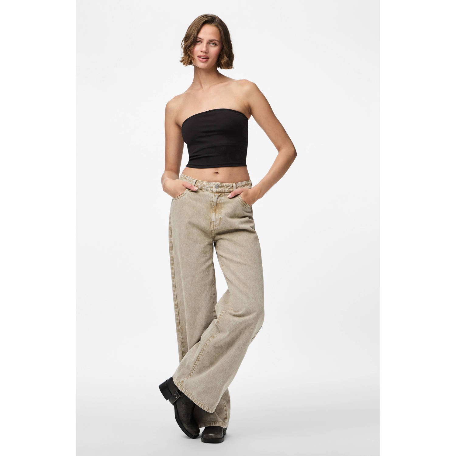 PIECES wide leg jeans beige