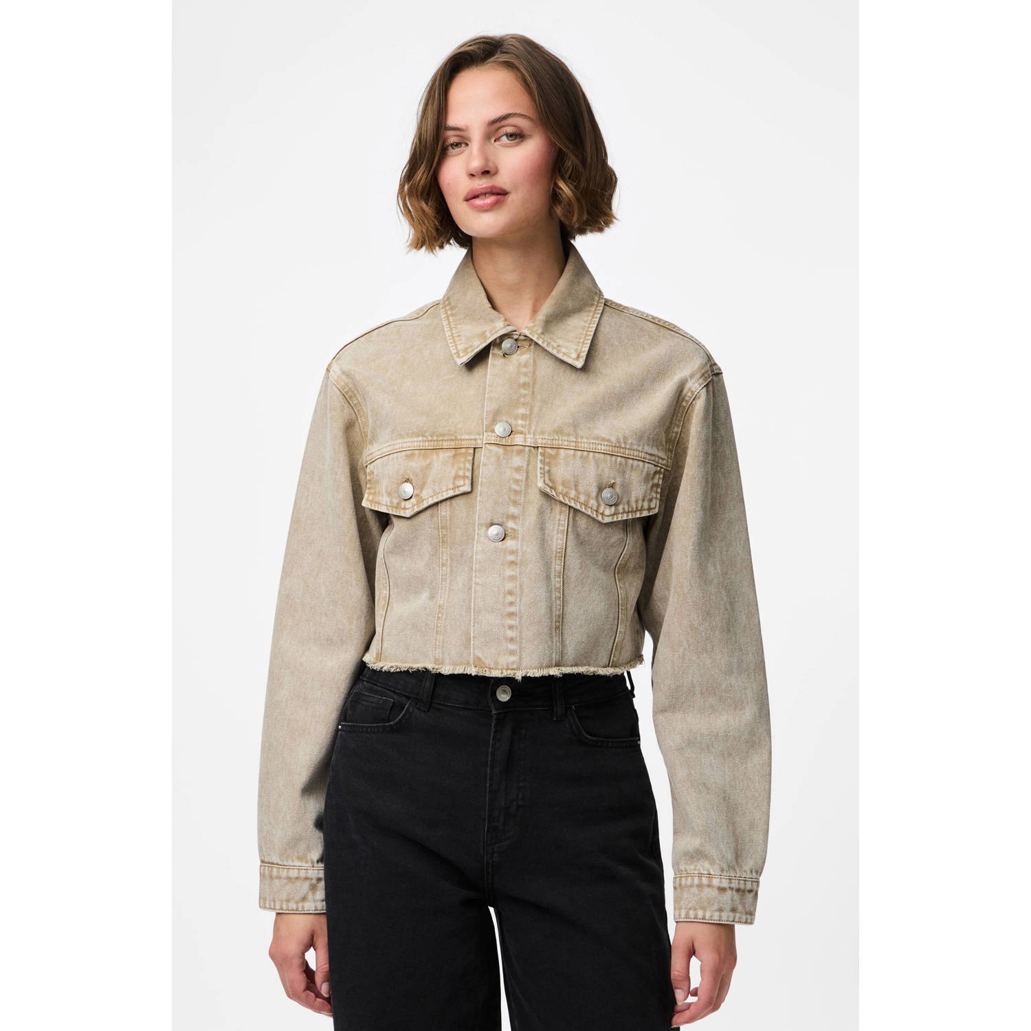 PIECES denim spijkerjas beige