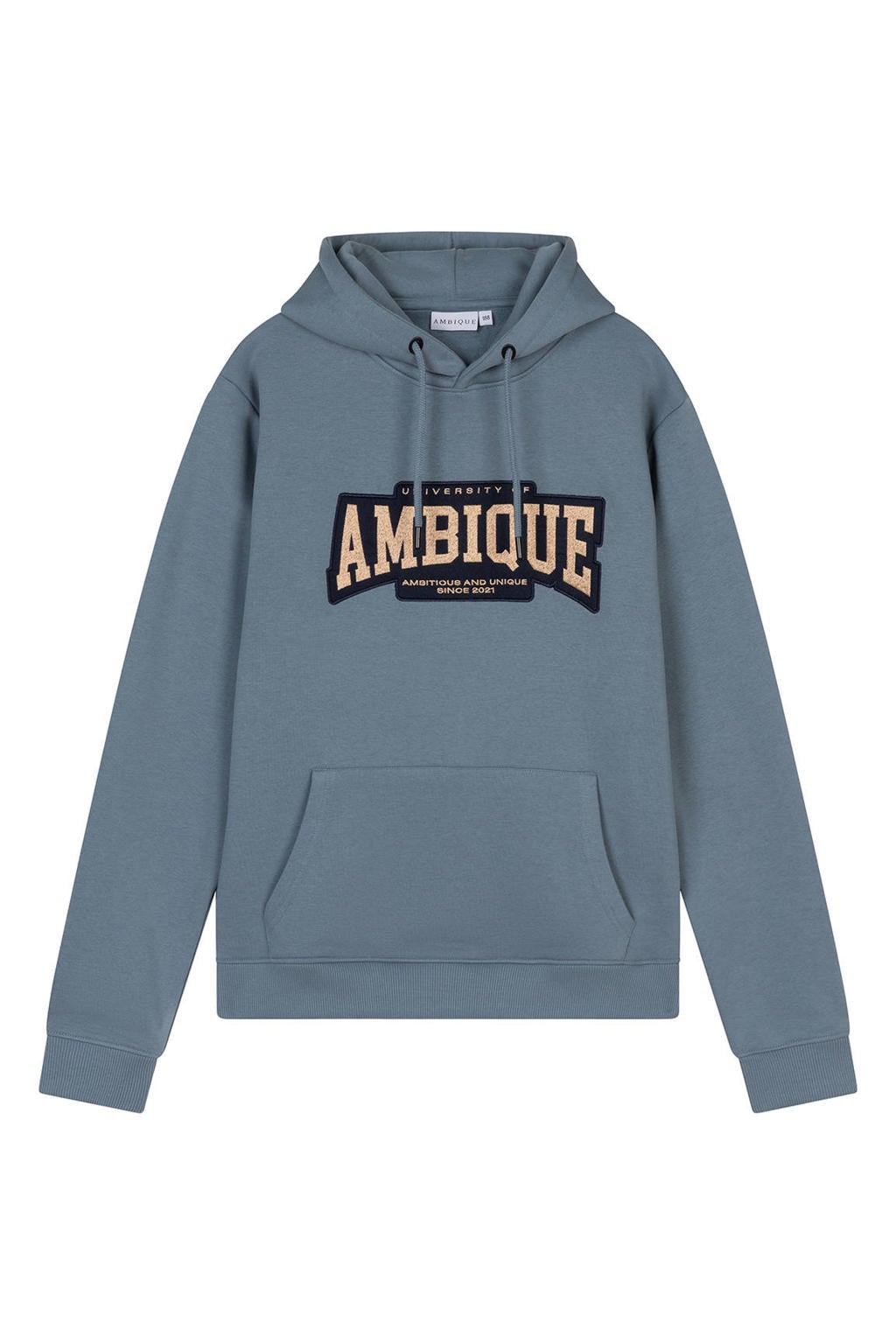 Grijsblauwe jongens Ambique hoodie blauw van sweat materiaal met printopdruk, lange mouwen en capuchon