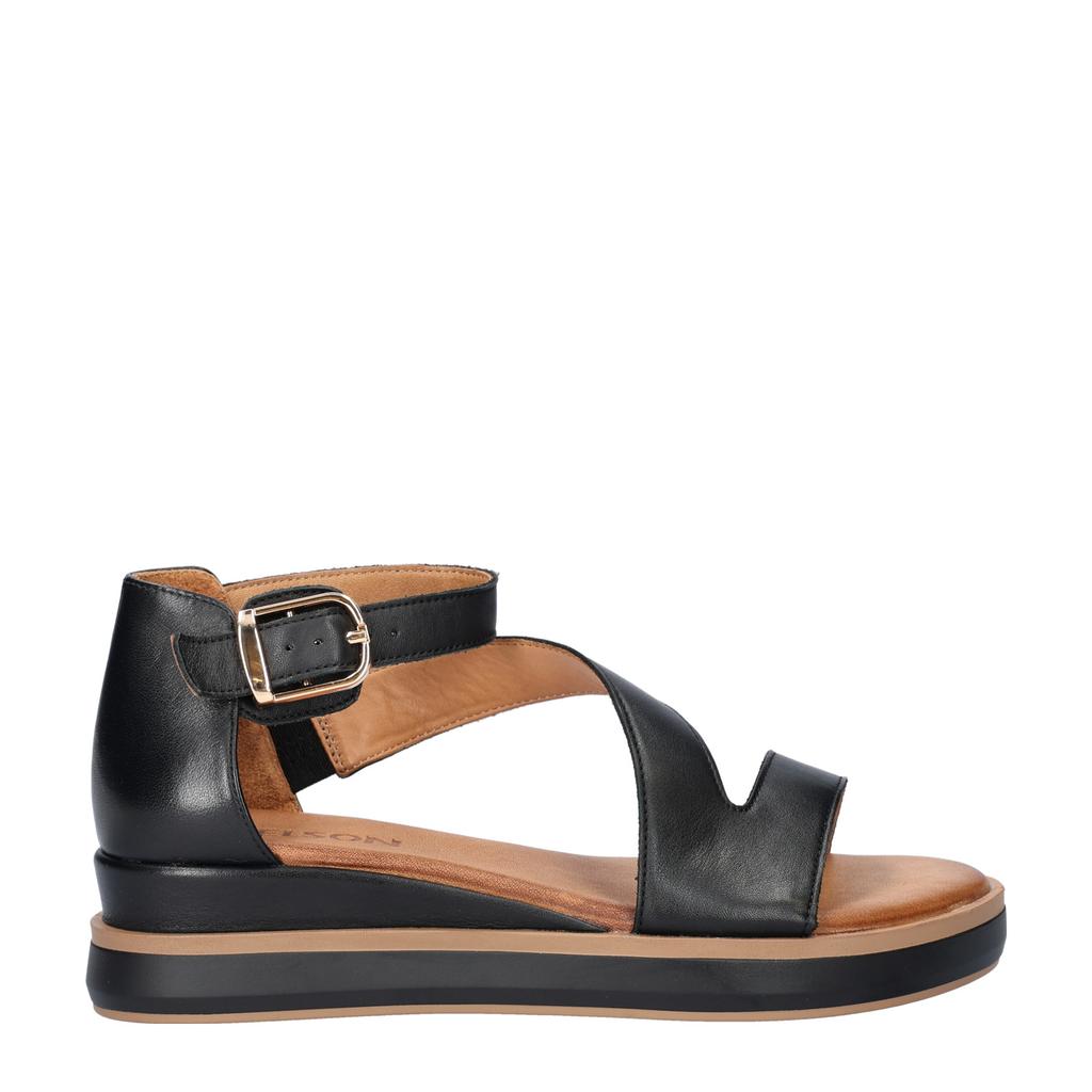 Zwarte dames Nelson leren sandalen met gesp