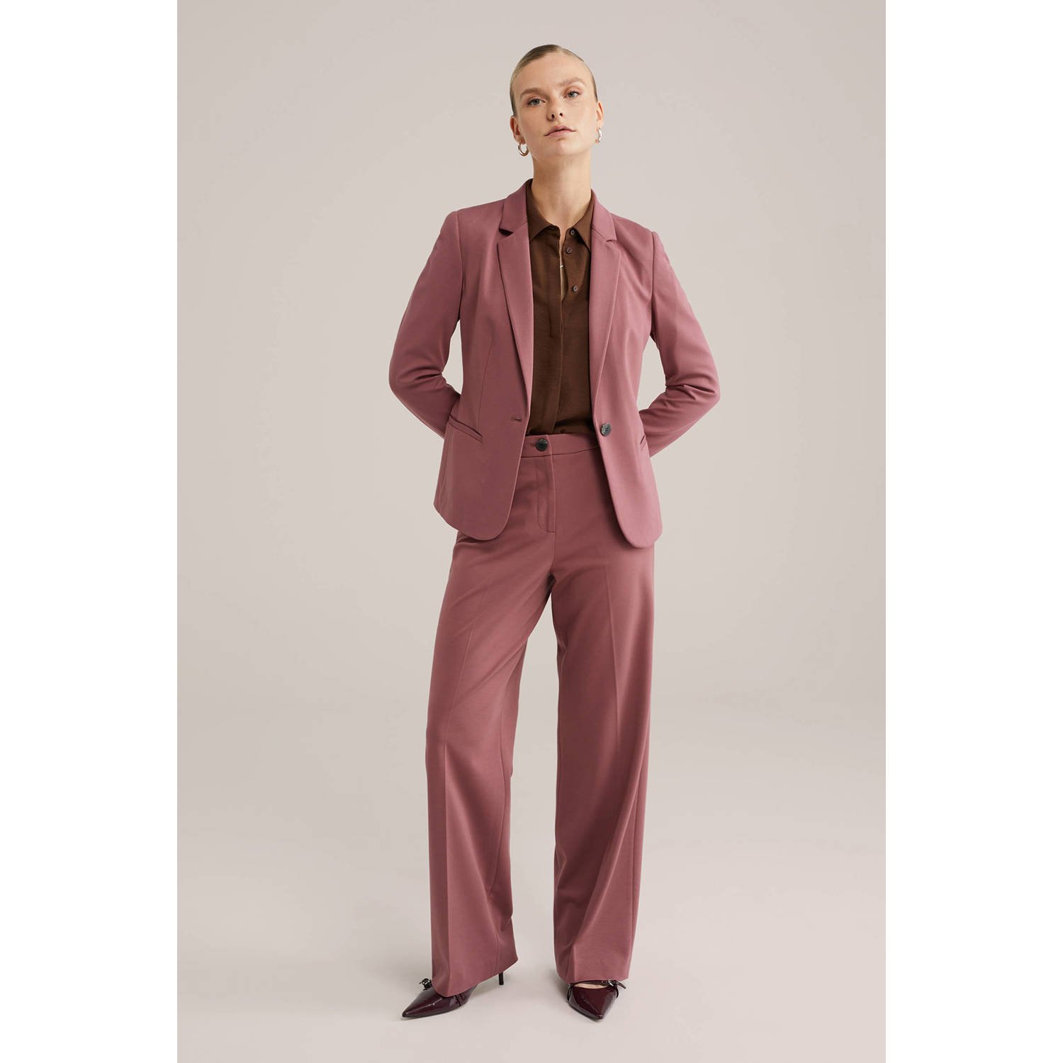 WE Fashion jersey getailleerde blazer oudroze
