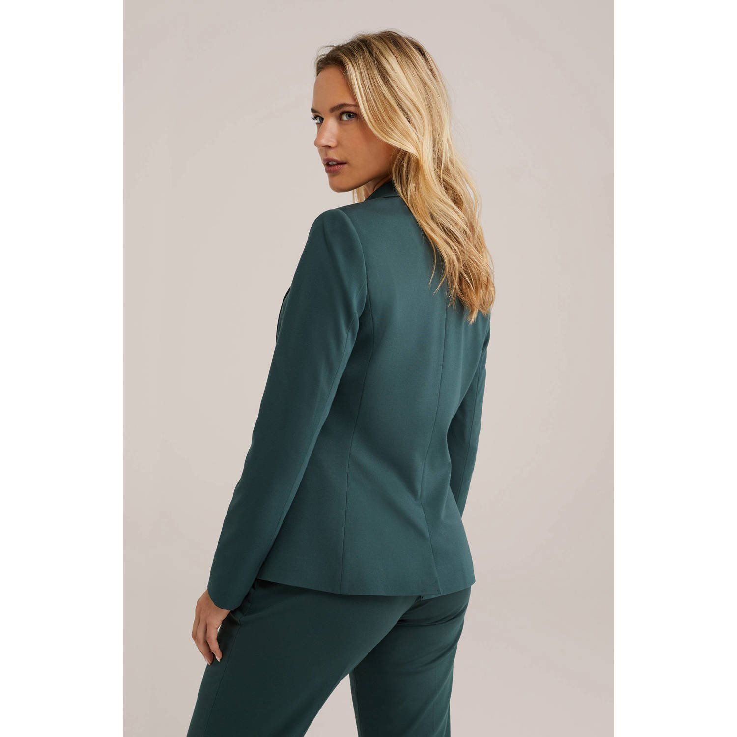 WE Fashion jersey getailleerde blazer donkergroen