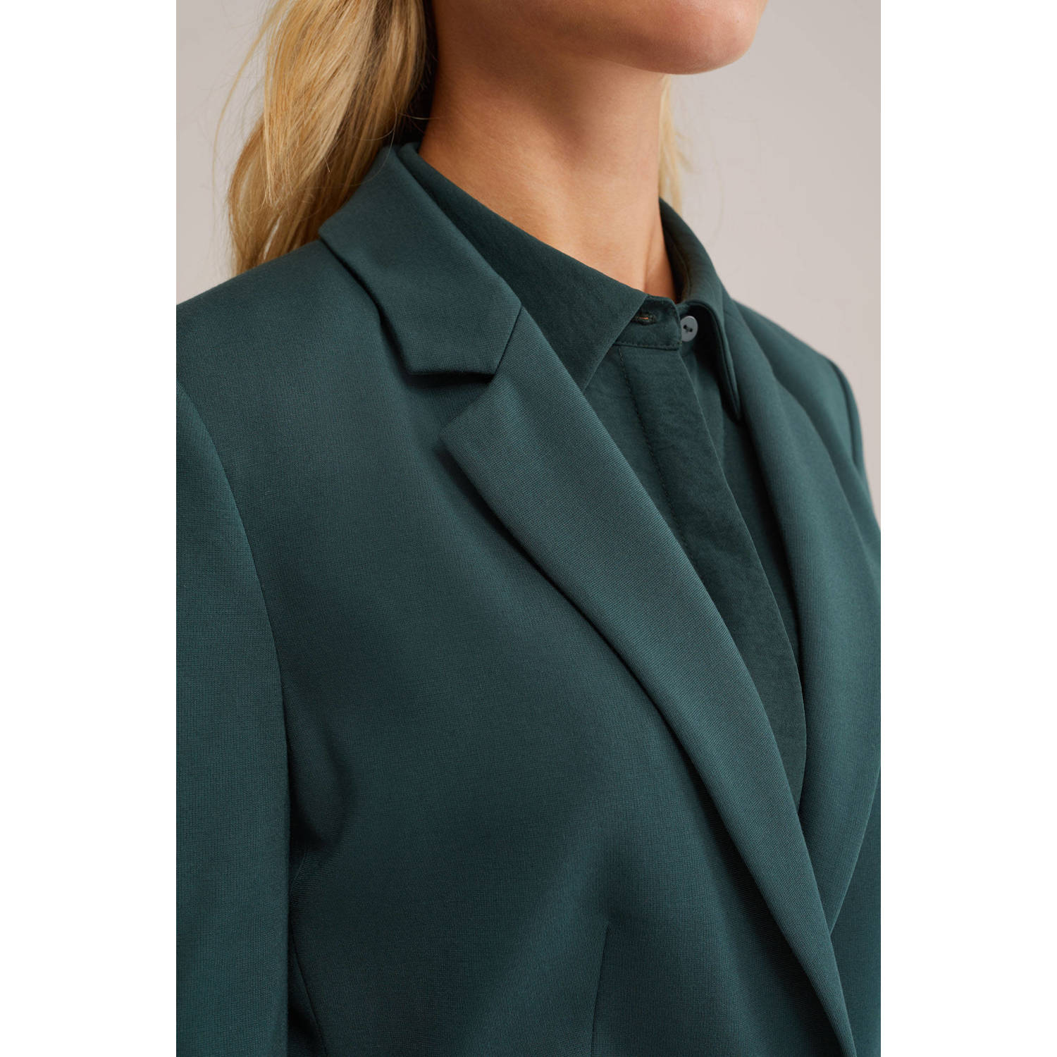 WE Fashion jersey getailleerde blazer donkergroen
