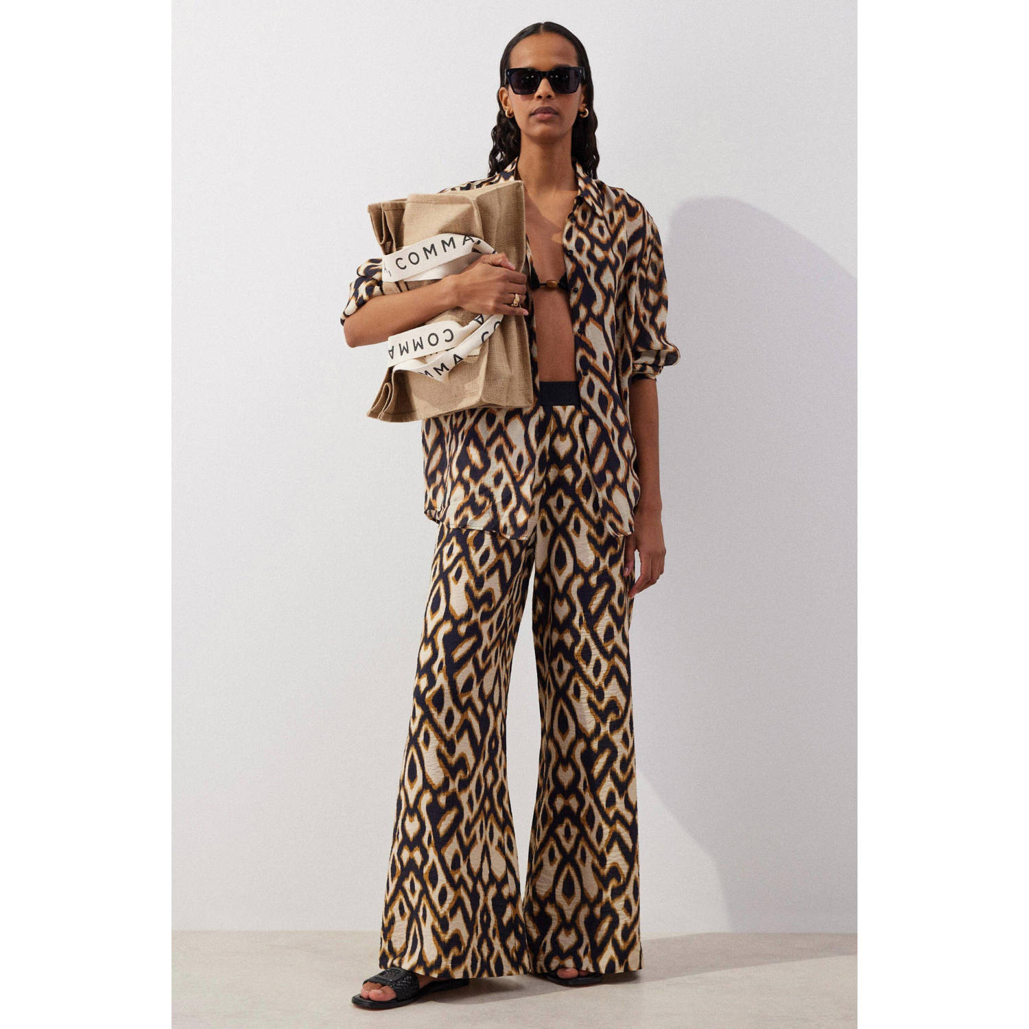comma wide leg regular waist palazzo broek beige
