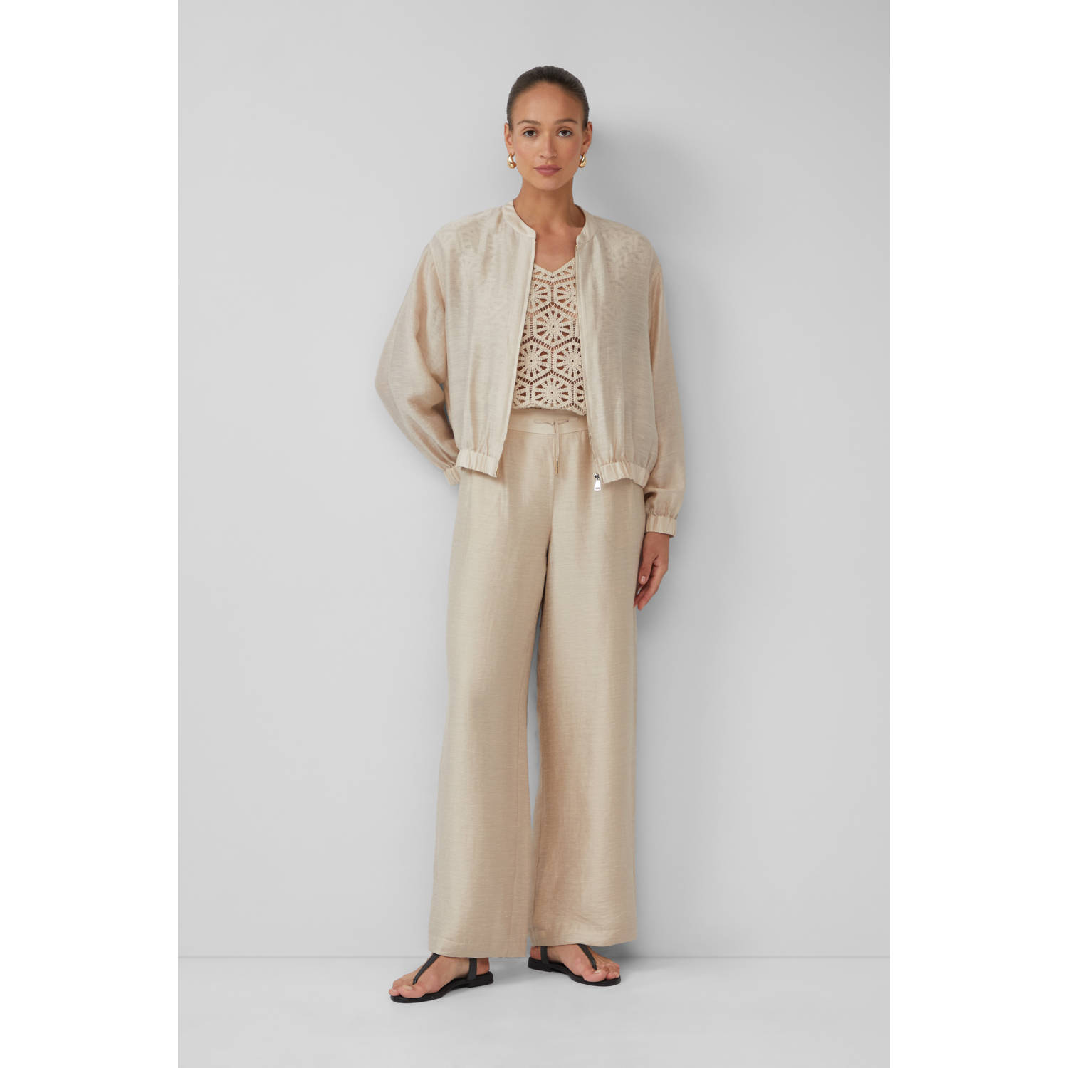S.Oliver BLACK LABEL wide leg regular waist broek beige
