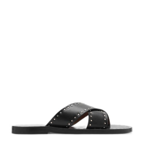 Mango leren slippers met studs zwart afbeelding