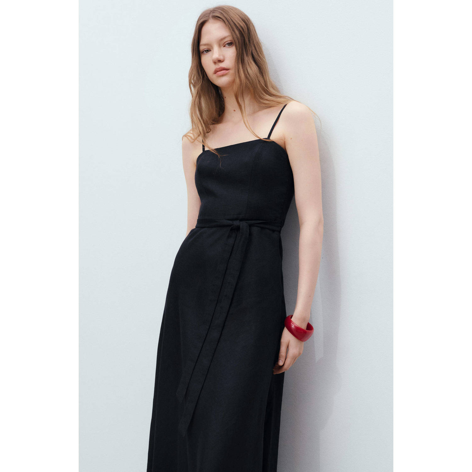 Mango linnen midi jurk zwart