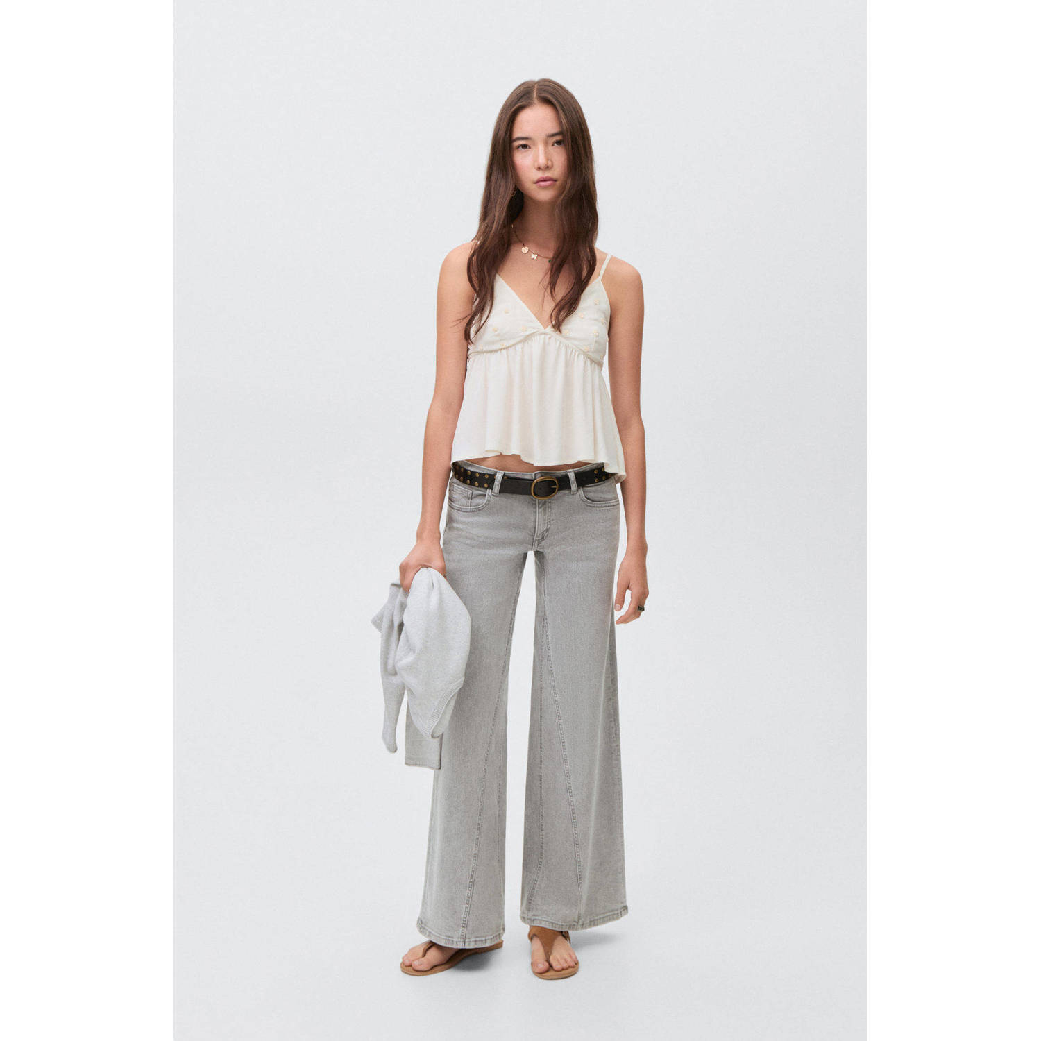 MANGO TEEN low waist wide leg jeans grey denim