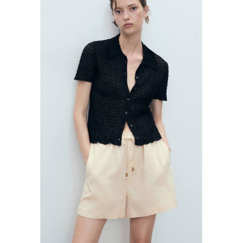 Mango linnen wide leg regular waist casual short beige afbeelding