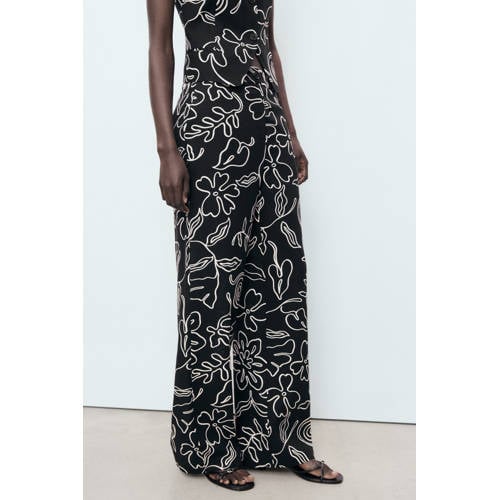 Mango wide leg high waist pantalon zwart afbeelding
