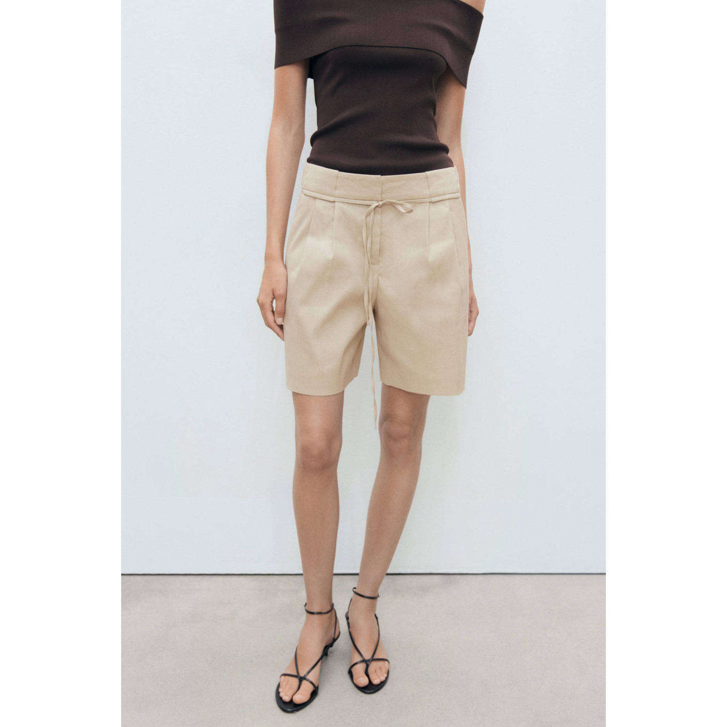 Mango linnen wide leg high waist casual short beige