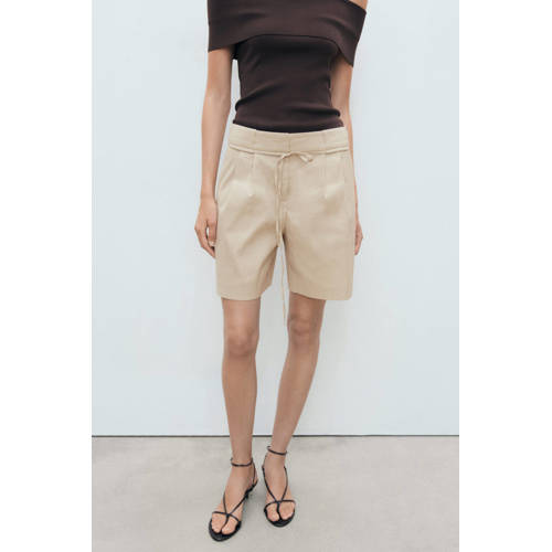 Mango linnen wide leg high waist casual short beige afbeelding