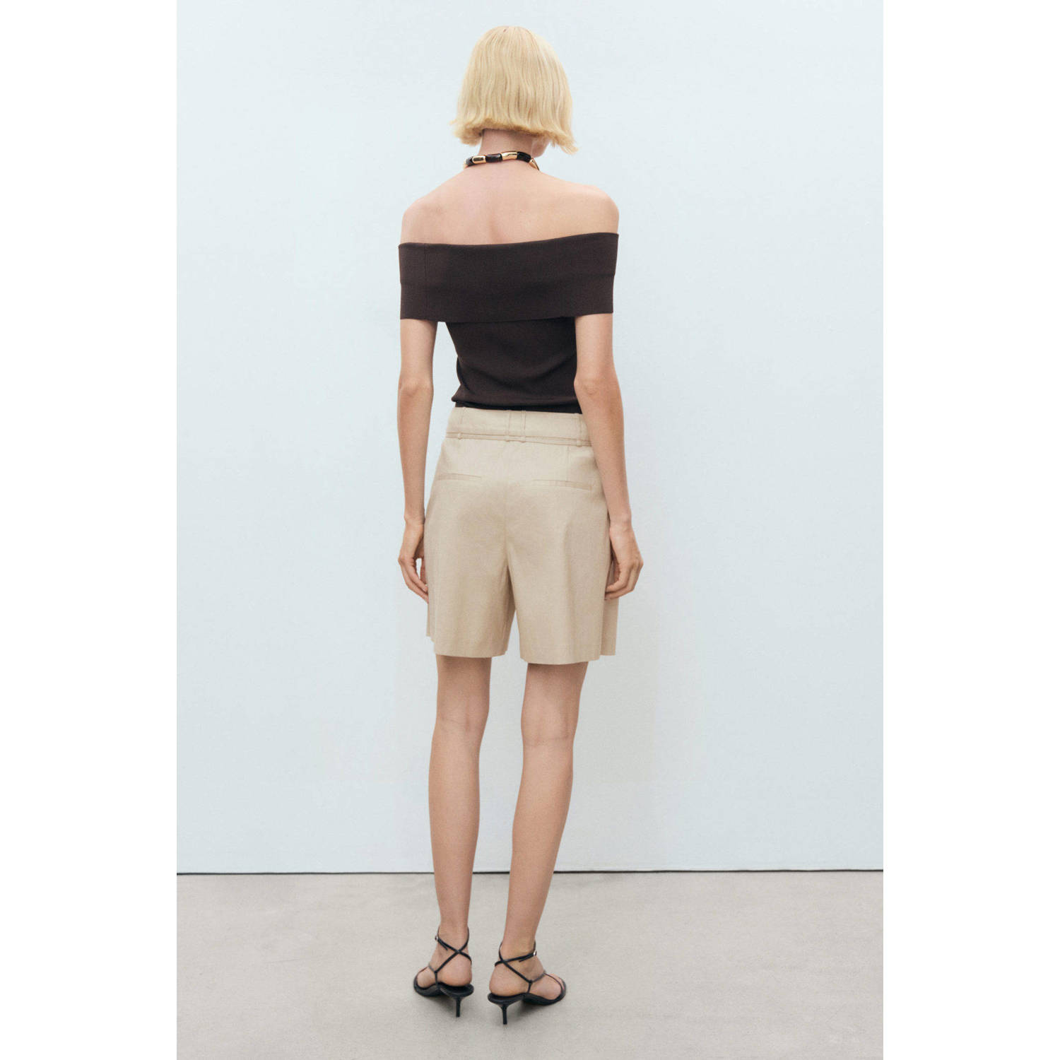 Mango linnen wide leg high waist casual short beige