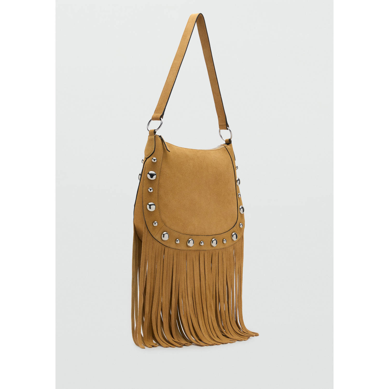 Mango suede schoudertas met franjes bruin