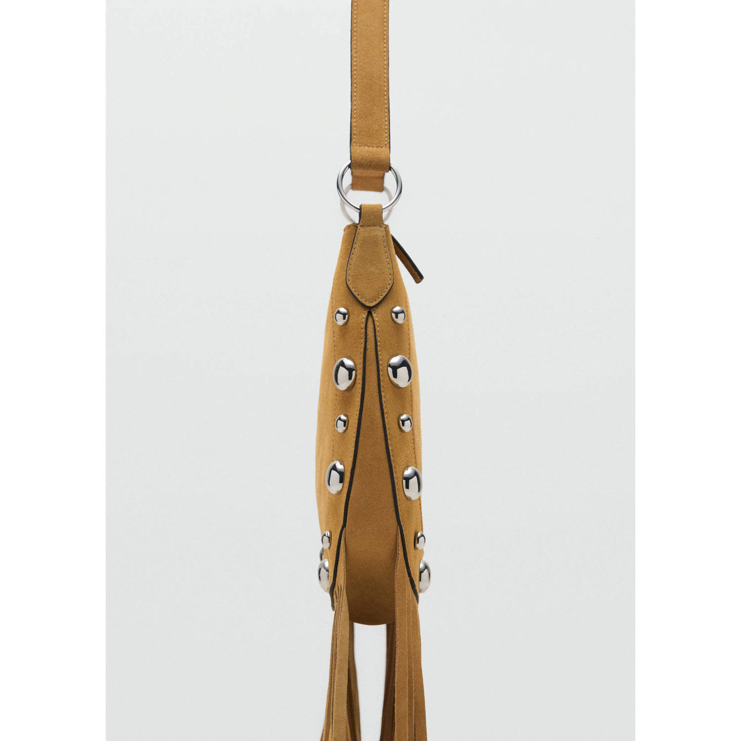 Mango suede schoudertas met franjes bruin