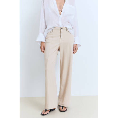 Mango wide leg regular waist broek beige afbeelding
