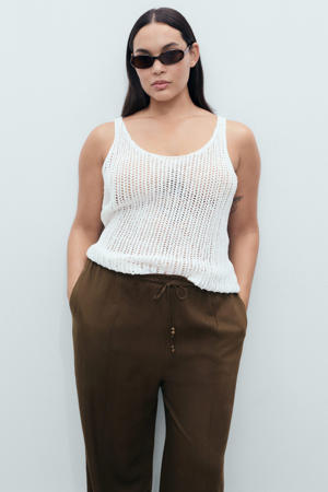 linnen wide leg regular waist broek bruin