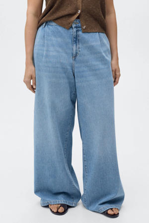 high waist wide leg jeans medium blue denim