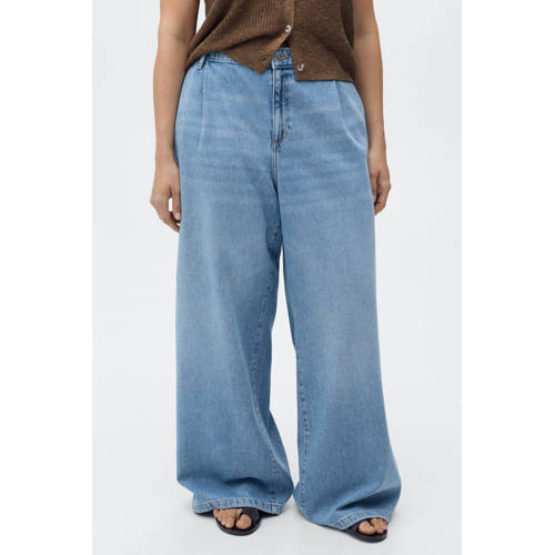 Mango high waist wide leg jeans medium blue denim afbeelding