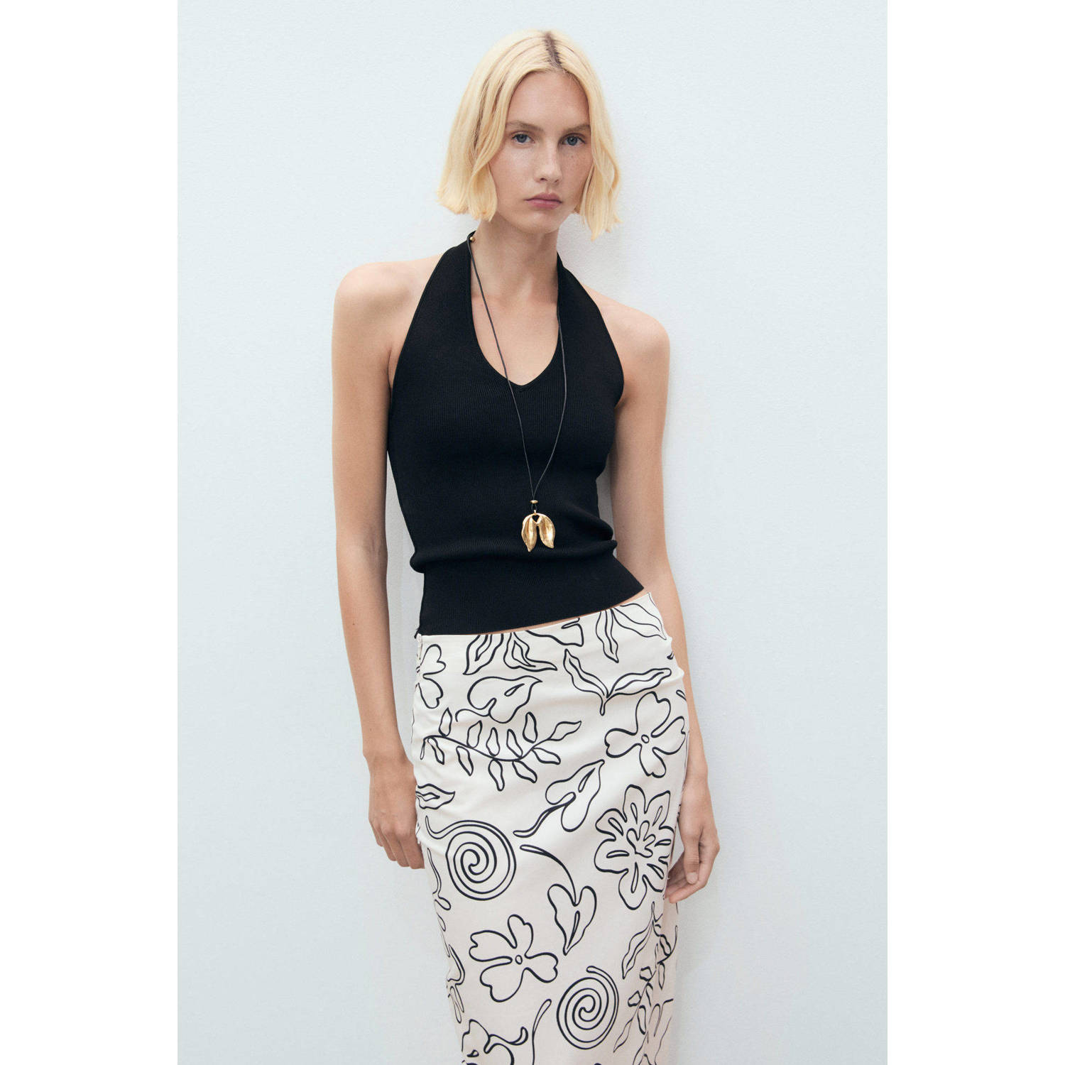 Mango midi rok ecru