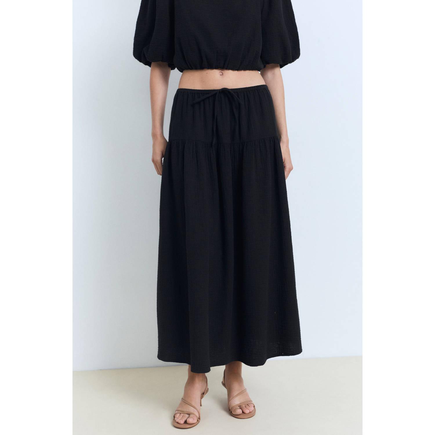 Mango midi rok zwart