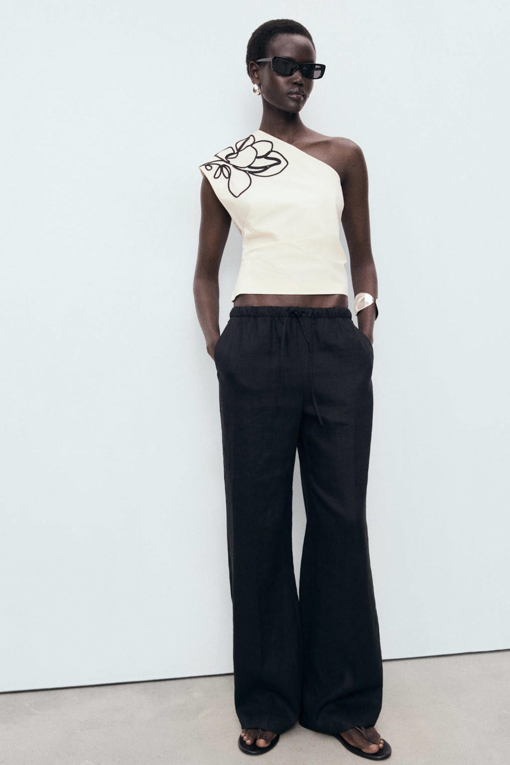 Ecru dames Mango one shoulder top met borduursels
