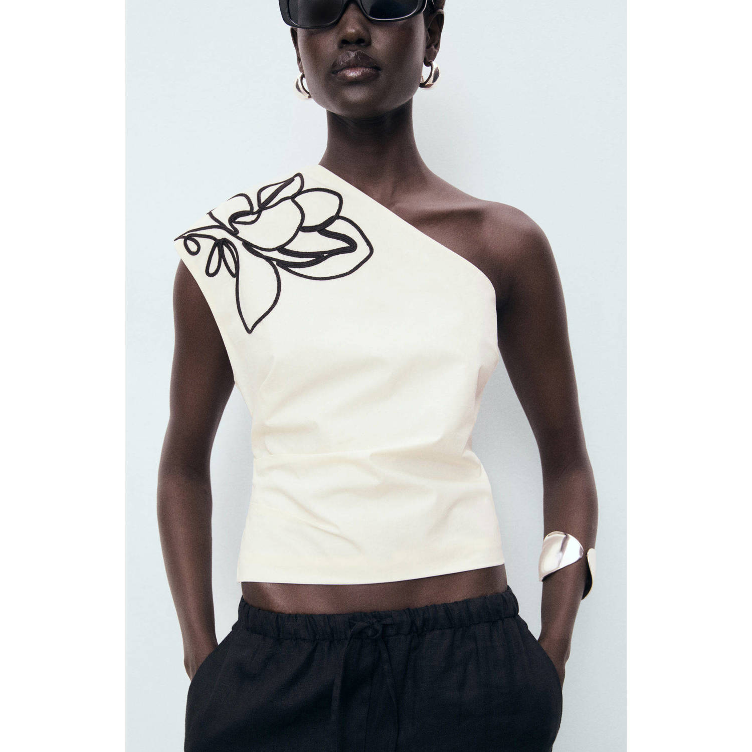 Mango one shoulder top ecru