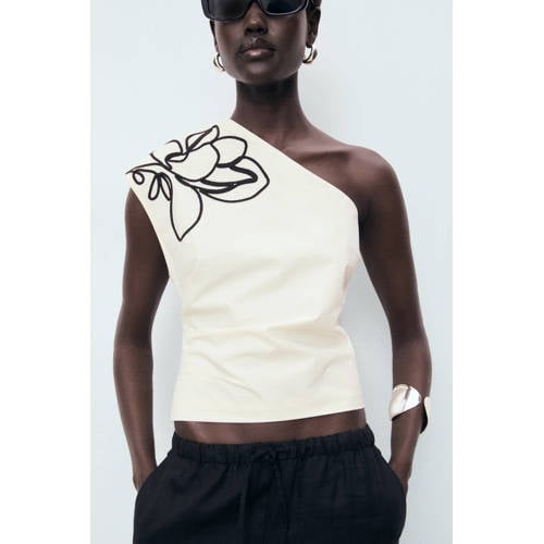 Mango one shoulder top ecru afbeelding