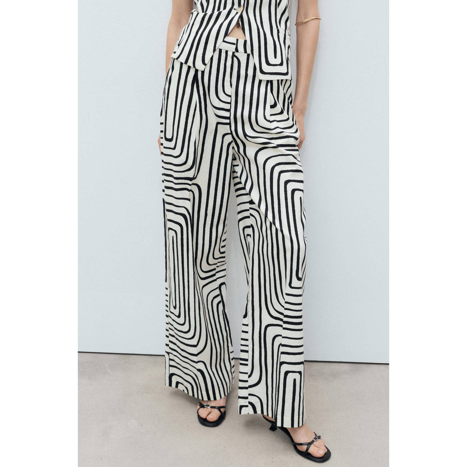 Mango linnen wide leg regular waist broek ecru