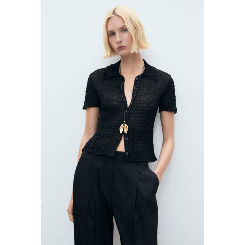Mango wide leg regular waist pantalon zwart afbeelding