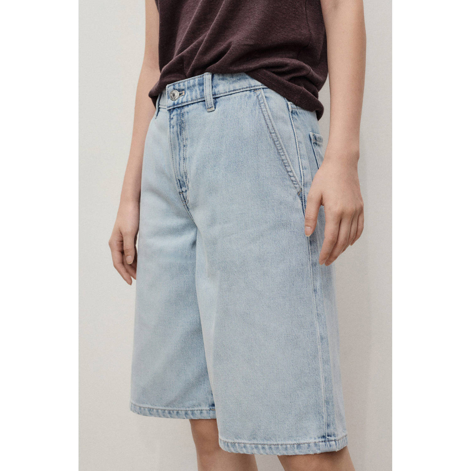 Mango denim wide leg regular waist short light blue denim