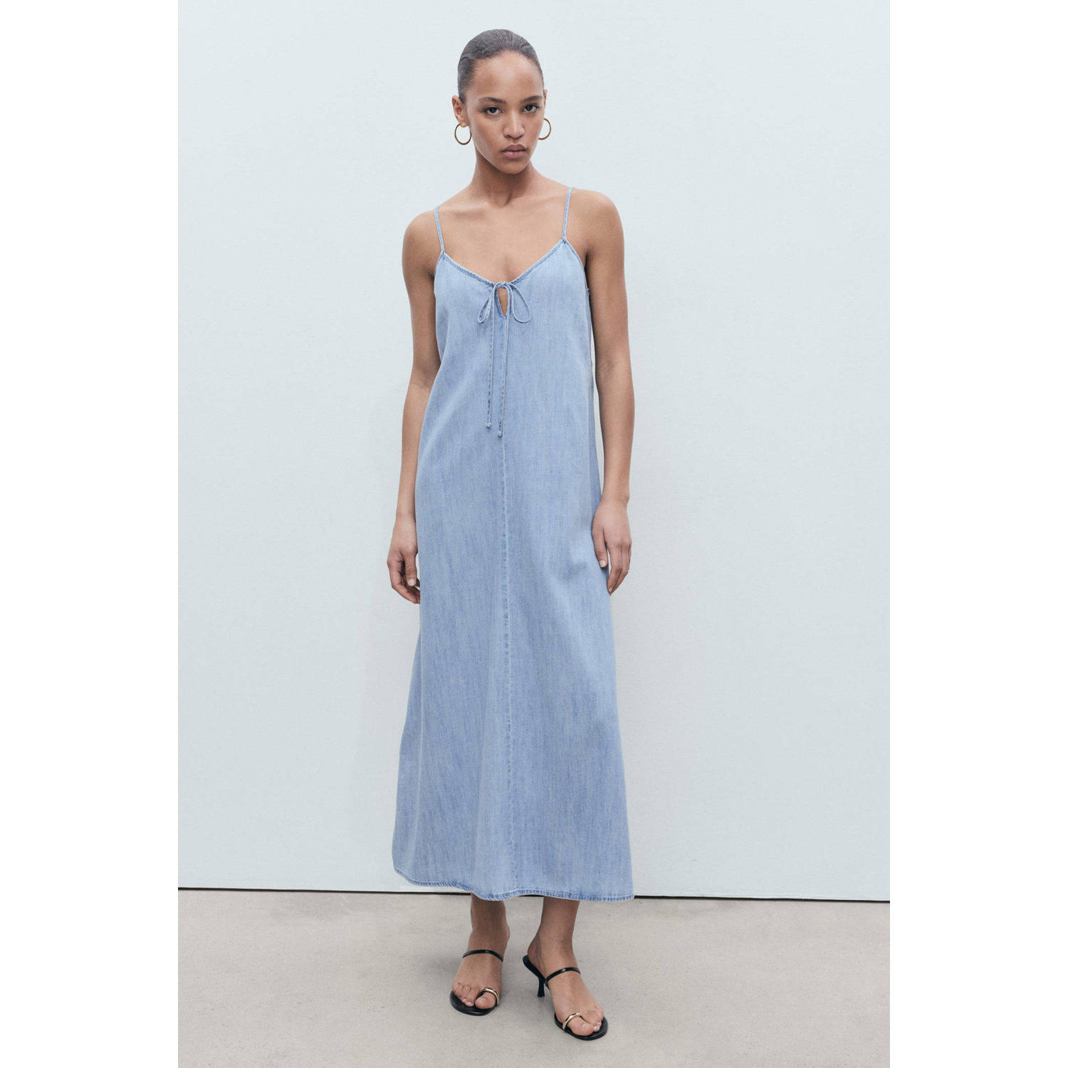 Mango denim midi jurk light blue denim