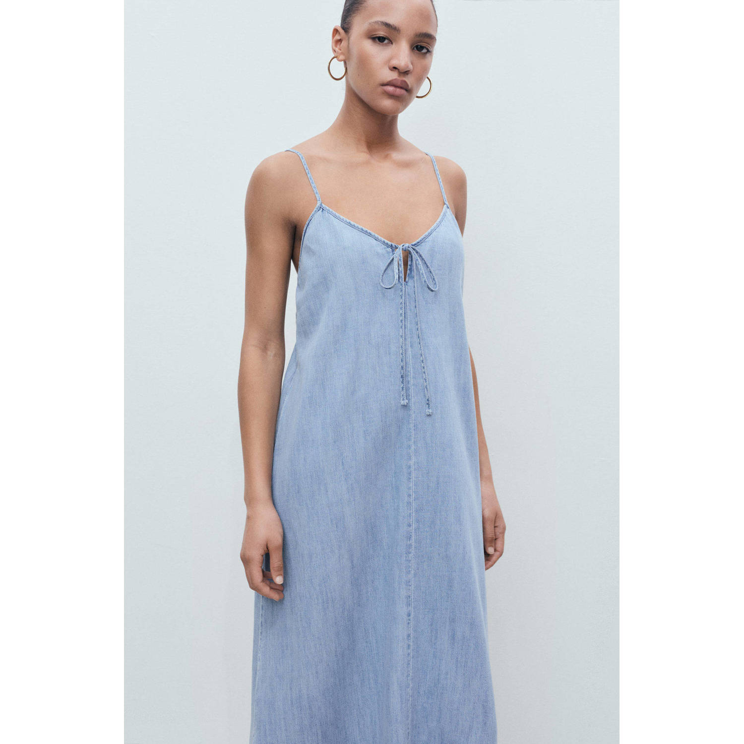 Mango denim midi jurk light blue denim