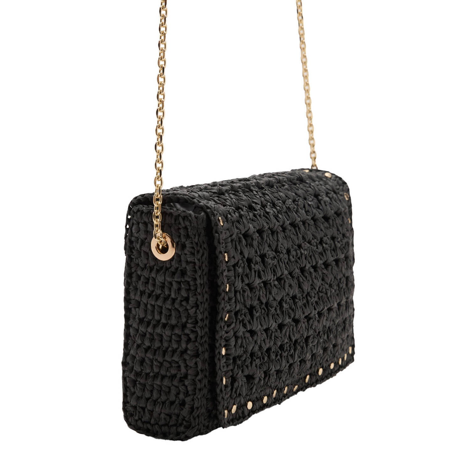 Mango raffia crossbody tas zwart
