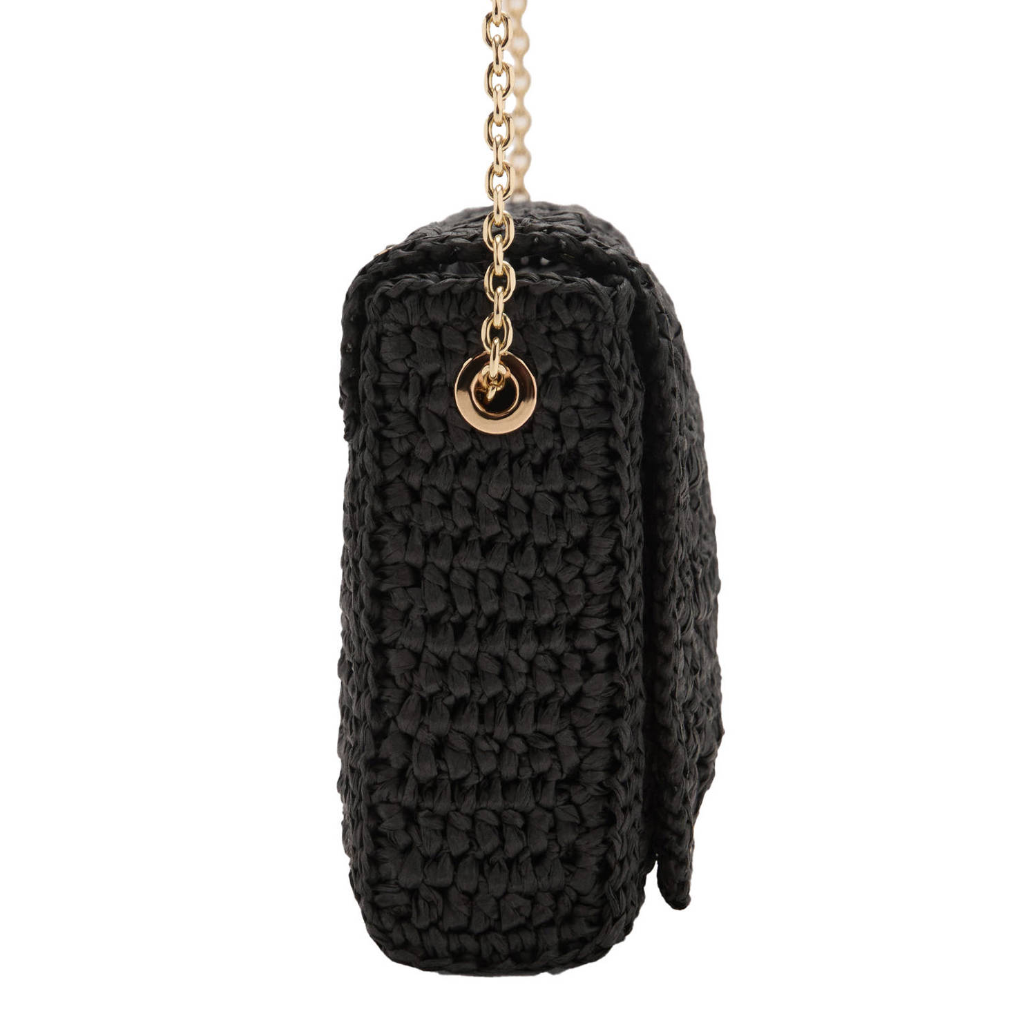 Mango raffia crossbody tas zwart