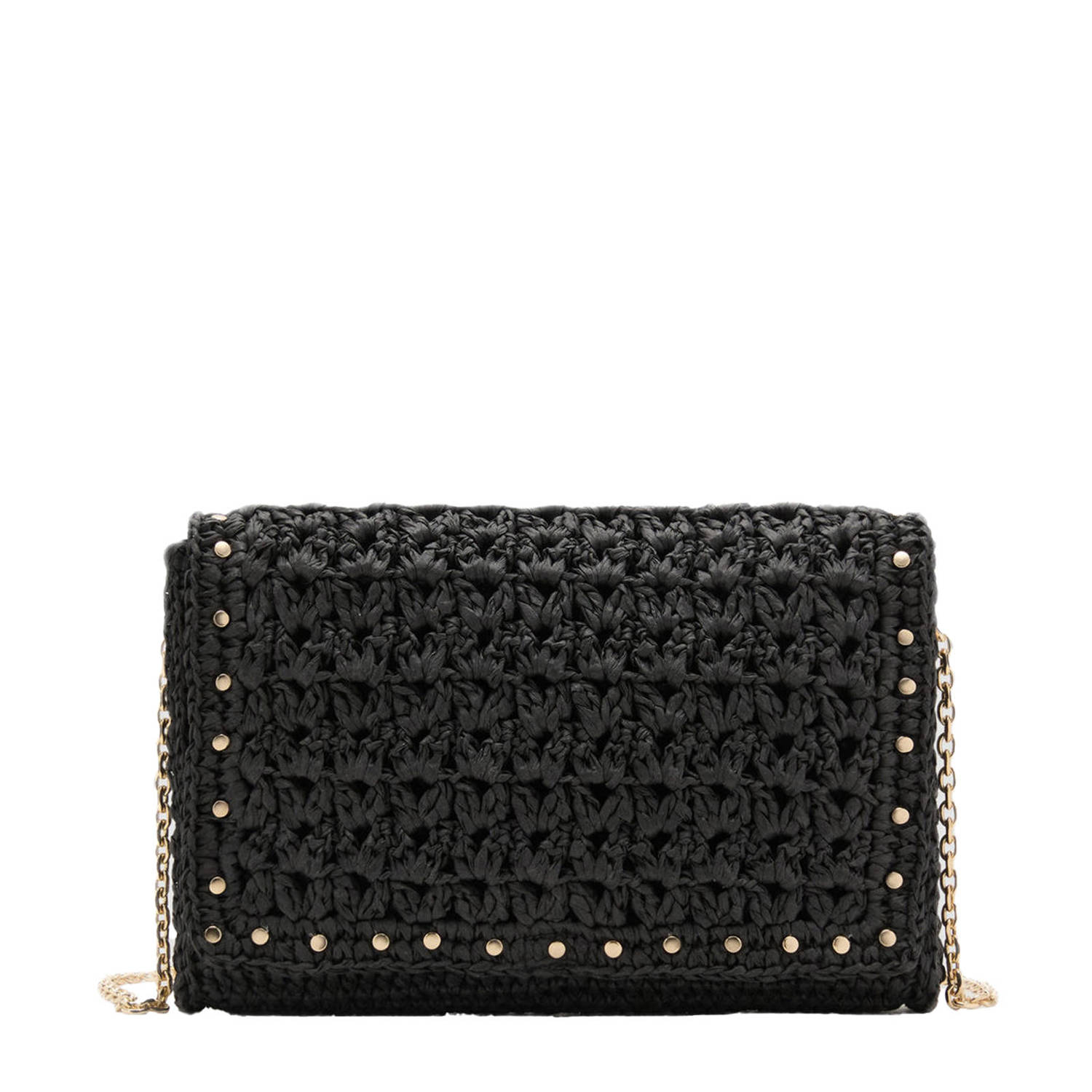 Mango raffia crossbody tas zwart