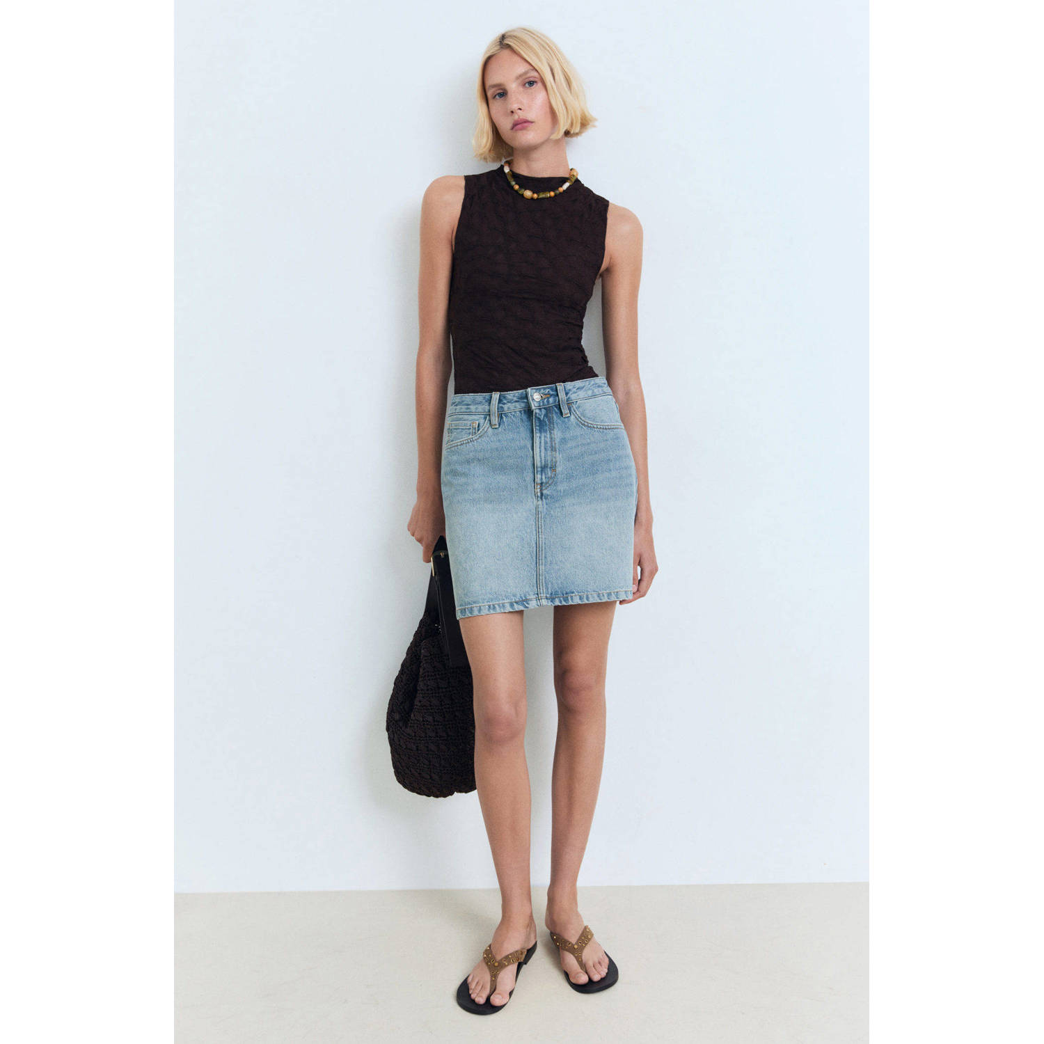 Mango denim spijkerrok light blue denim