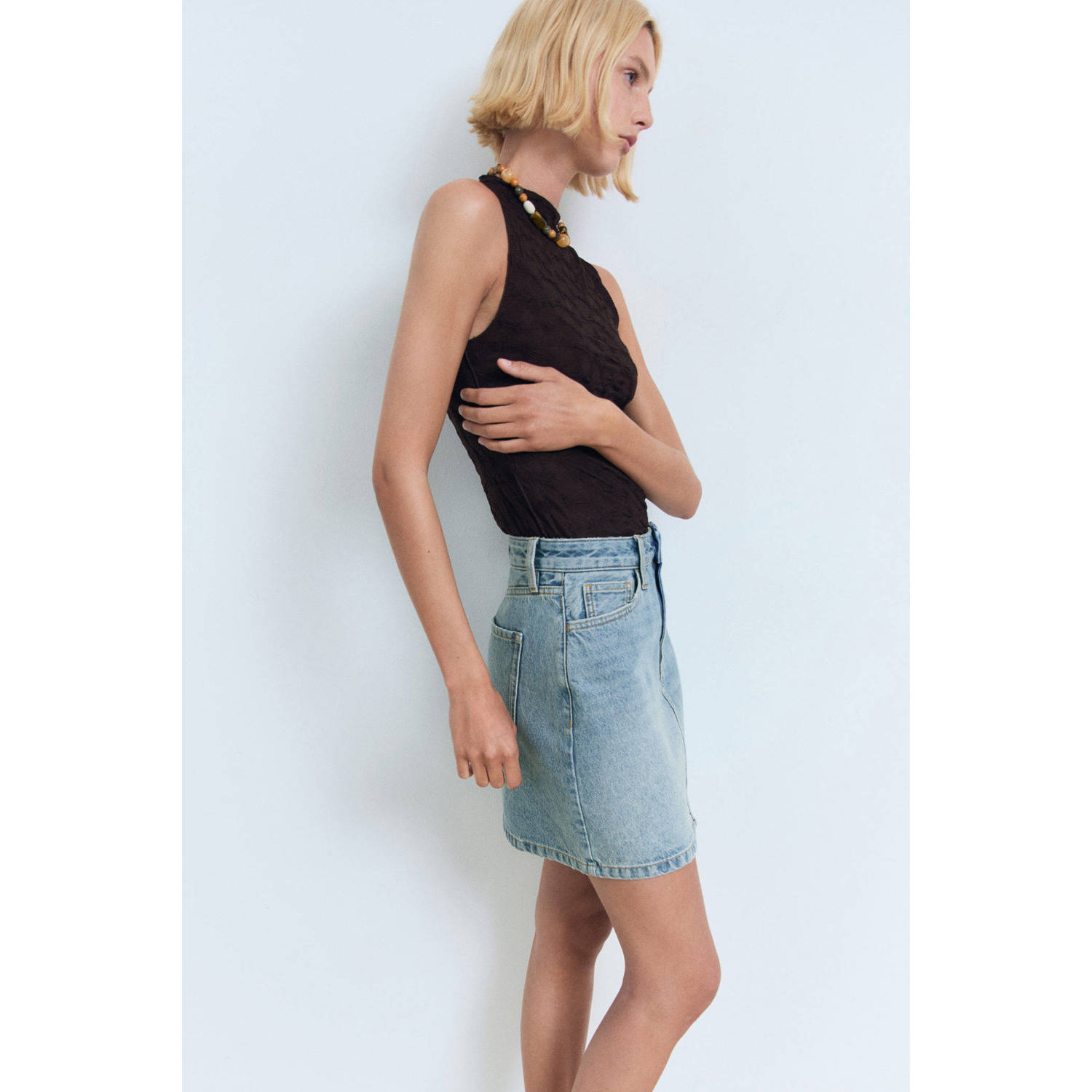 Mango denim spijkerrok light blue denim