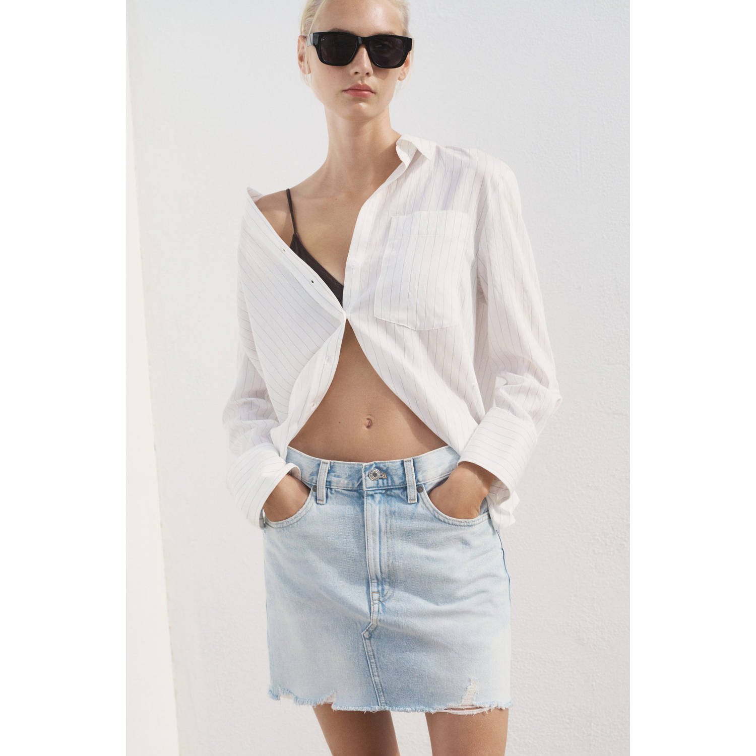 Mango denim spijkerrok light blue denim