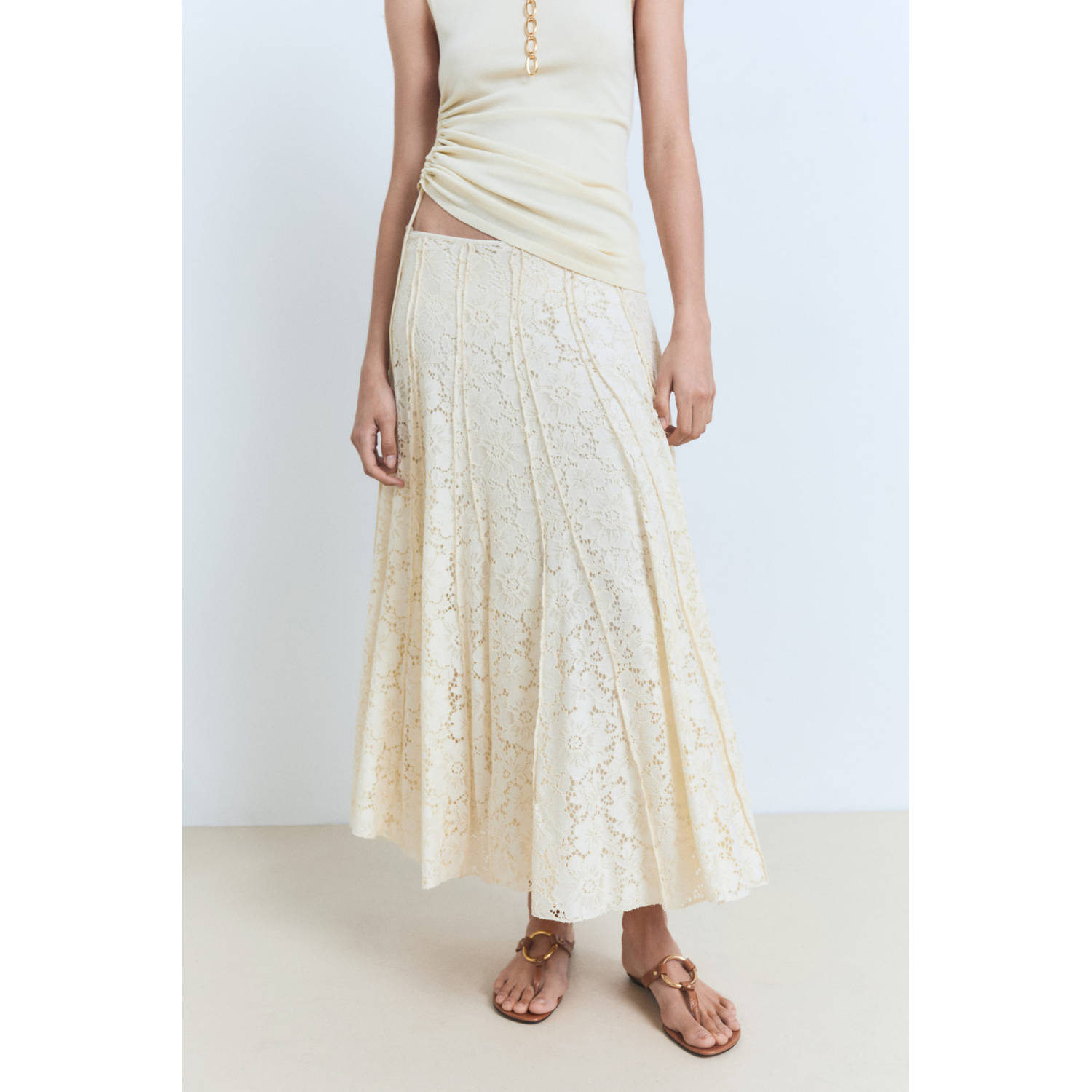 Mango midi rok ecru