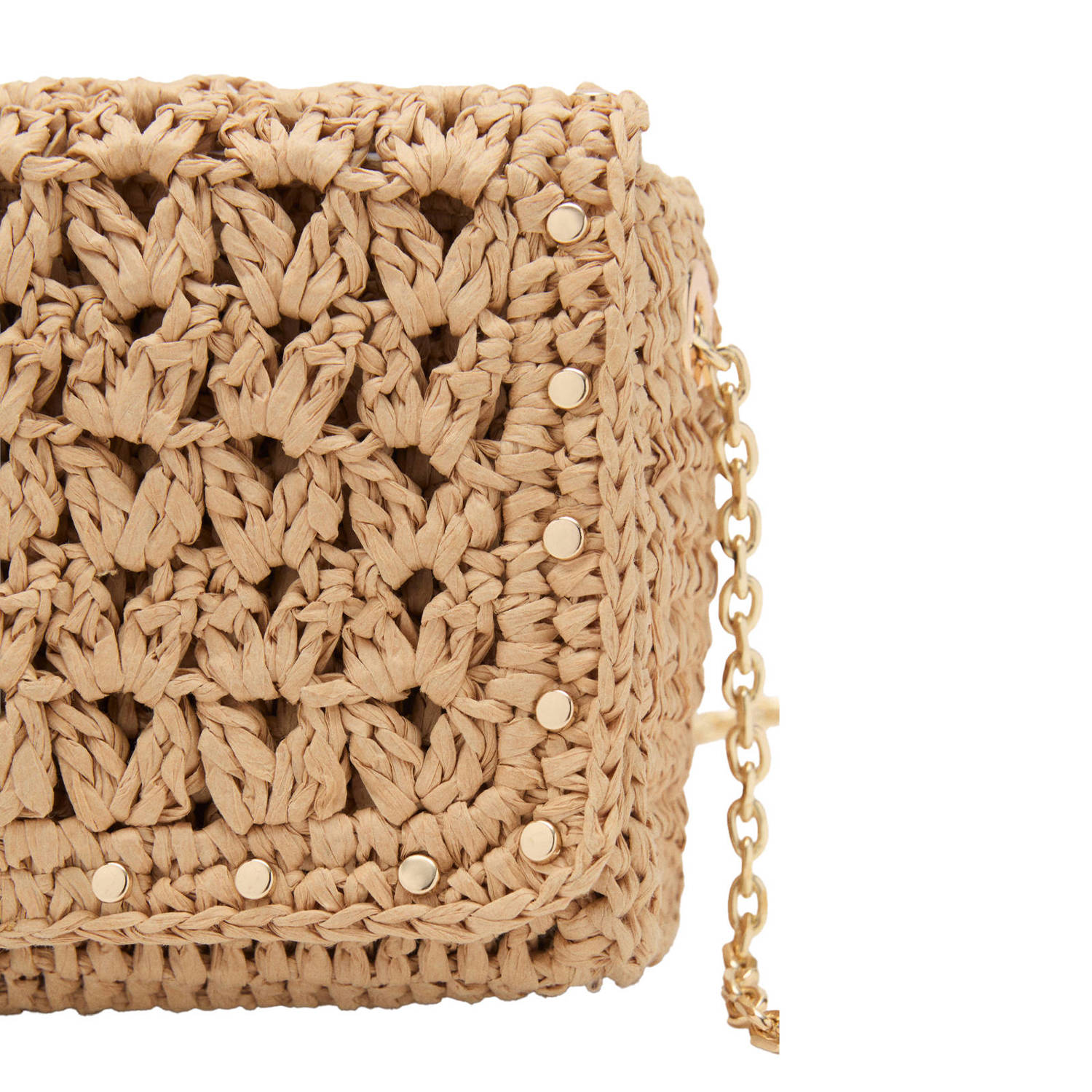 Mango raffia crossbody tas naturel