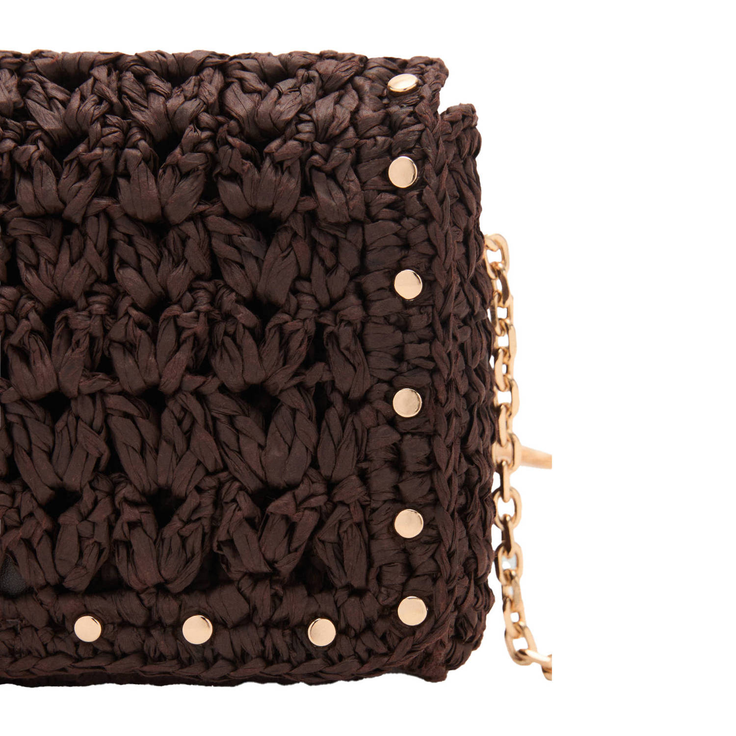 Mango raffia crossbody tas donkerbruin