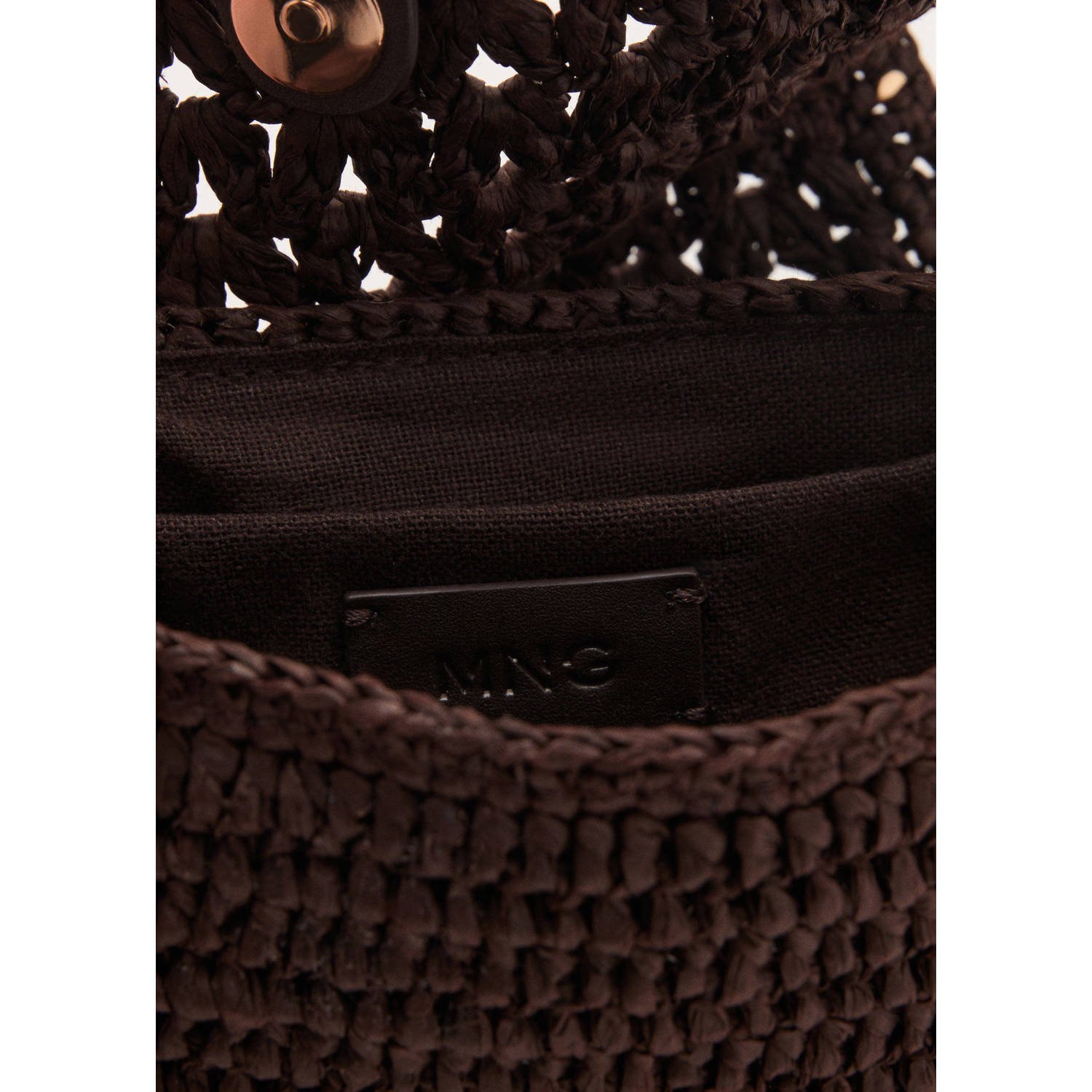 Mango raffia crossbody tas donkerbruin