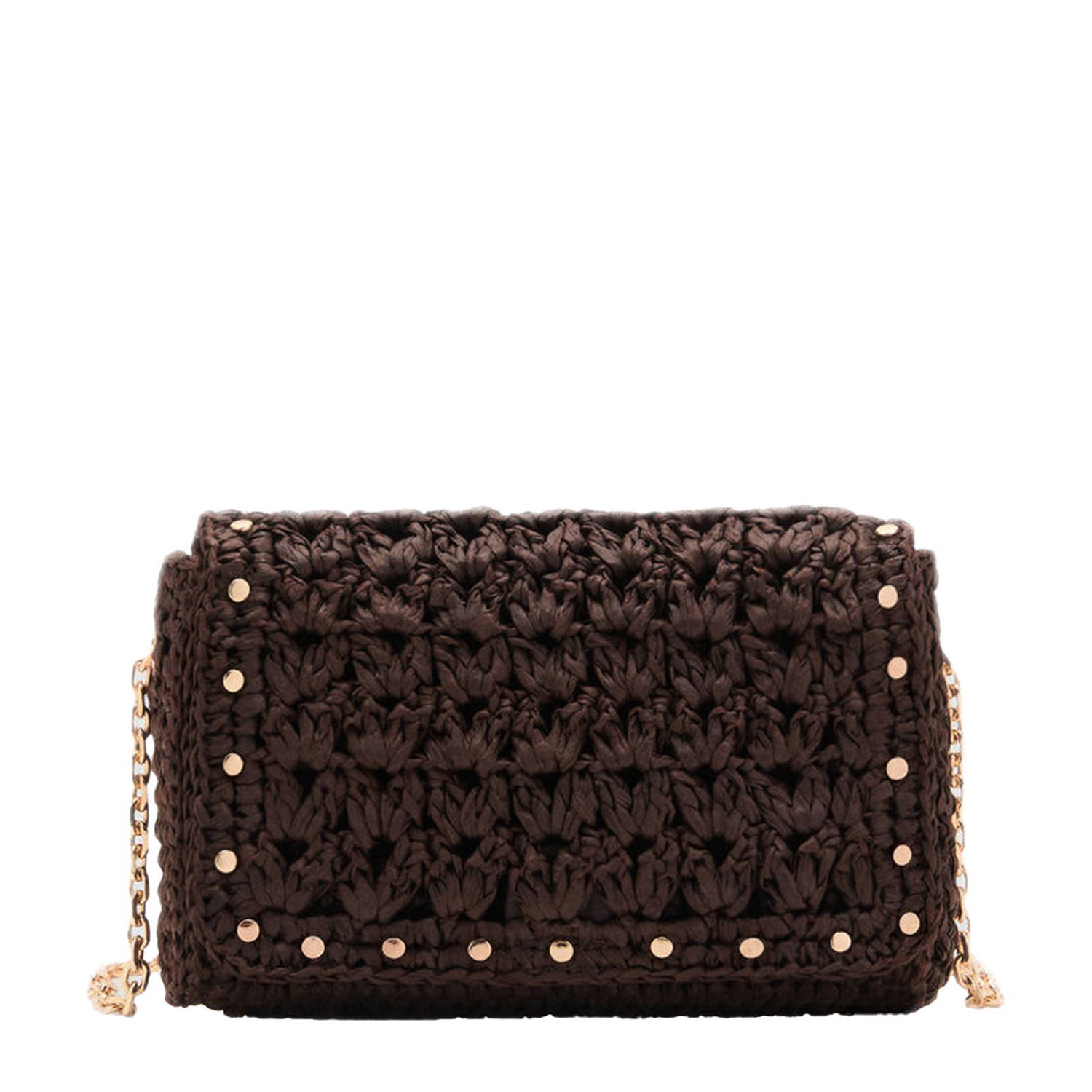 Mango raffia crossbody tas donkerbruin