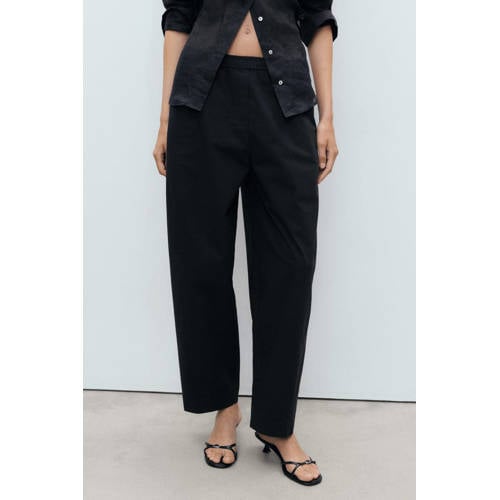 Mango straight regular waist broek zwart afbeelding