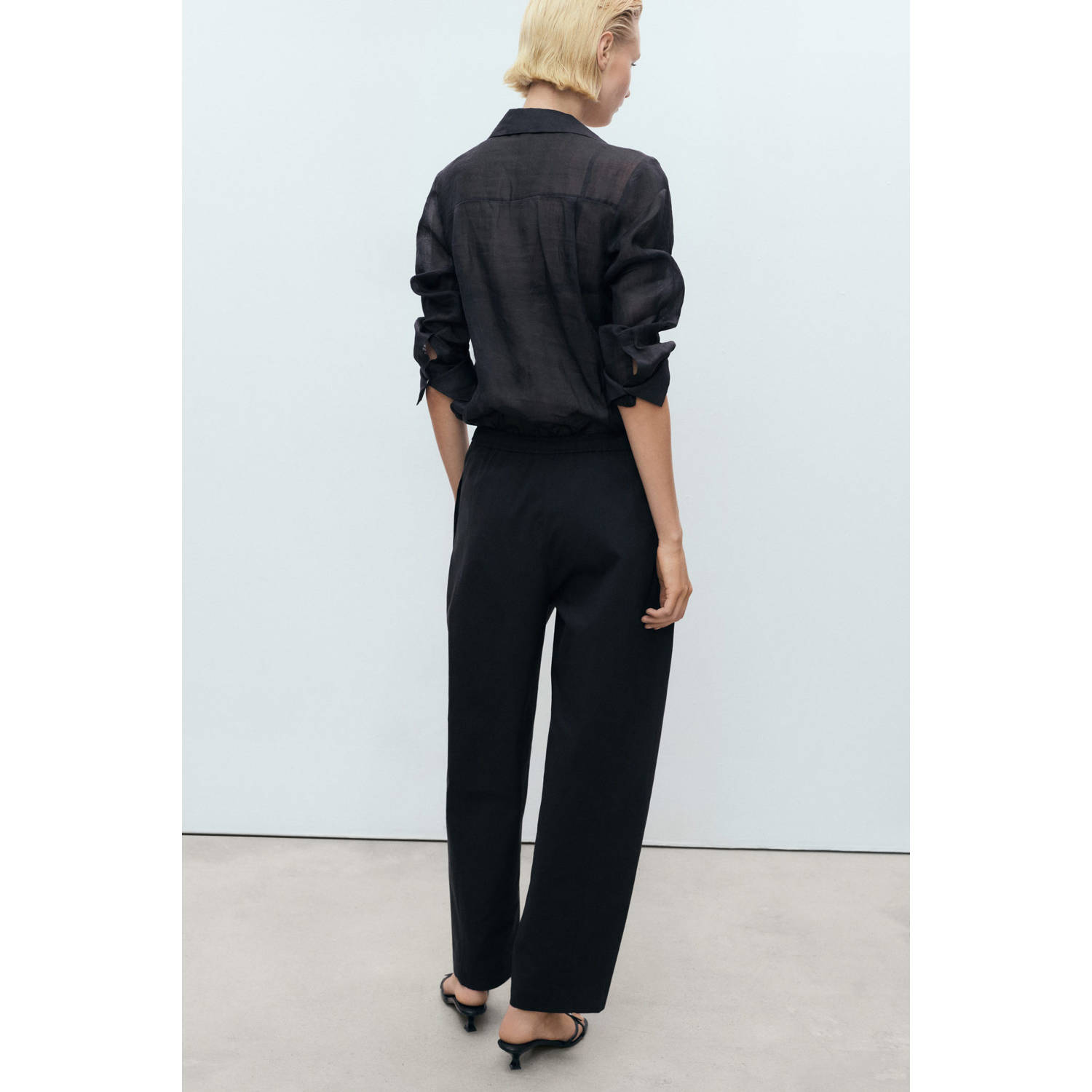 Mango straight regular waist broek zwart